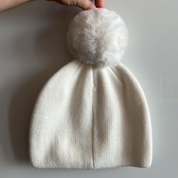 Women’s cream ivory winter hat, warm, cozy, dressy, pom pom glitter rhinestones - Picture 2 of 10
